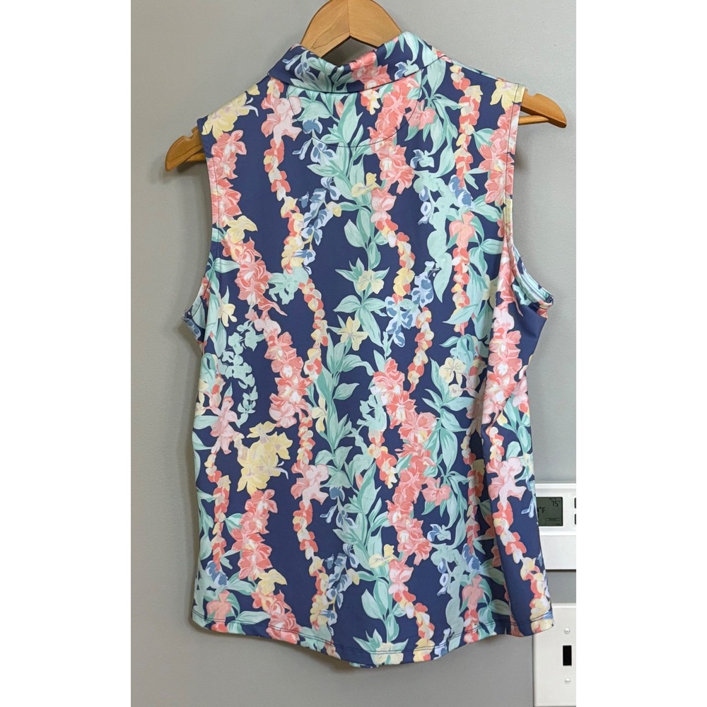 Bad Birdie Sleeveless Polo Women XL Blue Floral Lei'd Golf Shirt BBWP001-649 - Picture 2 of 7